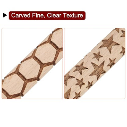 HARFINGTON 2pcs Wood Clay Roller 4" Hexagon Star Pattern Rolling Pins Wood Rollers Pottery Tools Wood Grain Texture Rollers for Clay Baking Dough Playdough DIY - style: Hexagon + Star