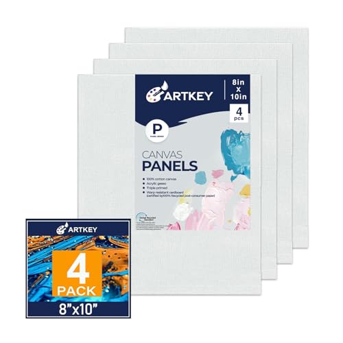 Artkey Canvases for Painting, 8x10 Inch 4-Pack, 10 oz Primed 100% Cotton White Blank Canvas Boards, Art Supplies Canvas Panels for Oil Acrylics Watercolor & Tempera Paints - size: 8"x10", style: 4-Pack