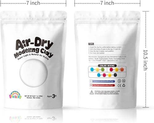 Sago Brothers White Air Dry Clay for Kids, 7 oz | Super soft and ultra light molding clay for children. Refill white clay crafts kit for kids age 3-12, girls & boys. - color: white