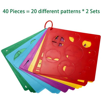 Peohud 40 Pieces Geometric Shaped Stencils, Simple Drawing Chalk Stencils, Colorful Art Painting Template Set for DIY Craft, 5.9 x 5.9 Inches - size: 5.9 inches (square)