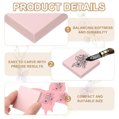 PATIKIL 8Pcs 2X2" Rubber Carving Blocks, Soft Linoleum Art Carving Block Square Crafts Stamp Making for Printmaking Stamps Carving Supplies, Pink - color: Pink