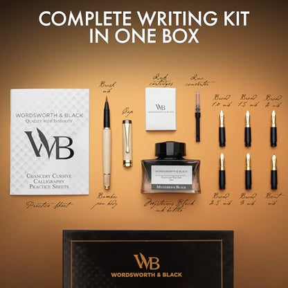 Wordsworth & Black Luxury Bamboo Maple Calligraphy Pen Set, 6 Nibs | Fountain Ink Bottle, Cartridges , Refill Converter, Gift for Men , Women, Smooth Writing, Journaling , Lettering - color: Maple Wood