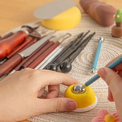 23PCS Clay Tools Sculpting, Ceramic & Pottery Modeling Tool, Ceramics Tools Set, Polymer Tools Kit, Air Dry Clay Tools for Carving, Molding, Pottery Wheel, Crafting Supplies, Pros, Beginners, Adults - color: Stained Wood-23PCS