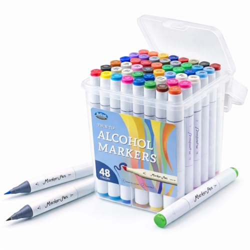 48 Colors Alcohol Markers, Dual Tip Alcohol Based Art Markers, Brush Tip Mark Pens with Case for Adult Coloring Hand Lettering - color: 48 colors