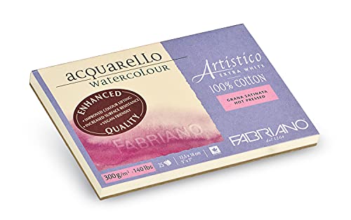 Honsell Fabriano Artistico Extra White Watercolor Block, 140 lb./300 GSM, Hot Press, 25 Sheets, 5" x 7", 12,5 x 18 cm - size: 5x7