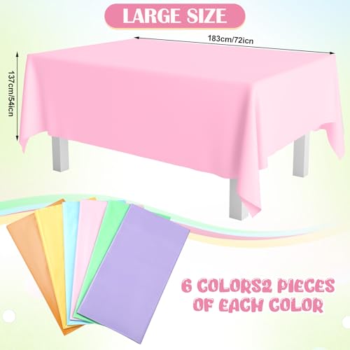 Kinlop 12 Pack Pastel Tablecloths Plastic Rainbow Pastel Tablecloth Disposable Rectangle Table Cover for Baby Shower Bridal Wedding Girl Birthday Party Unicorn Princess Ice Cream Decoration 54x72 Inch - color: Spring Color