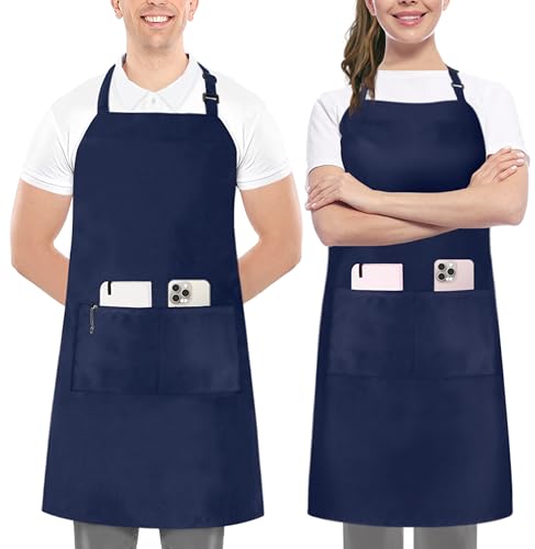 Utopia Kitchen 2 Pack Bib Apron, Adjustable with 2 Pockets, Water and Oil Resistant, Cooking Kitchen Chef Apron for Women Men - color: Navy