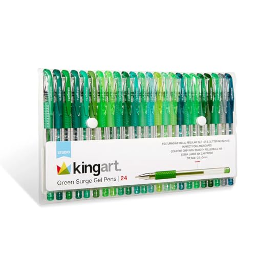 KINGART 400-24G Comfort Grip Gel Pens, Set of 24 Unique Green Tone Colors - color: Green Tone