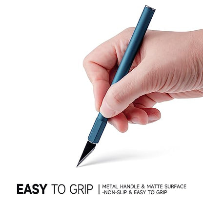 FOSHIO 2 Pack Exacto Knife, Blue Hobby Knife with 10-Piece Exacto Blades, Craft Knife with Safety Cap, Precision Knife for Pumpkin Carving, Modeling, Art, Working-Stencil, Scrapbooking, Crafting