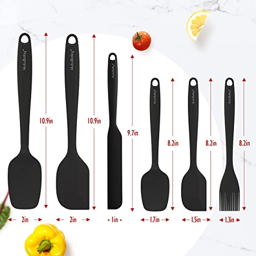 Permanent Warranty Silicone Spatula Set of 6 Seamless One-Piece Non Stick Heat Resistant up 600°F Kitchen Utensils Cooking Baking (Black)