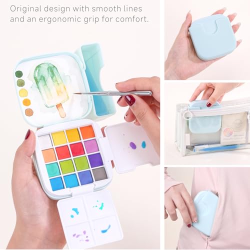 Mini Watercolor Paint Set, 16 Colors Pocket Travel Paint Kit - color: Pearl Colors