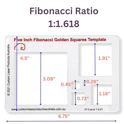 Fibonacci 5" Square Drawing Template, Golden Ratio Stencil - style: 5" Squares