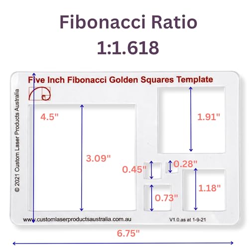 Fibonacci 6" 3-Piece Drawing Template Set, Golden Ratio Stencils - style: Set - 6" Circle/Star, 5" Square