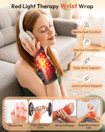Red Light Therapy Hands Wrist Wrap, Cordless Infrared Heating Pad, 96 LEDs | 660nm/850nm infrared light, rechargeable, portable, timer, belt for arm, knee, feet, body, therawrap for carpal tunnel, home