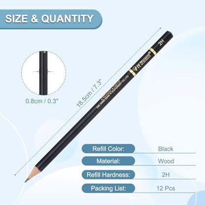 PATIKIL 12Pcs Drawing Pencils for Sketching, 2H Refill Sketch Pencils for Drawing, Graphite Art Pencil Set Professional Resistant Lead for Painting Shading Artist Office Supplies - size: 2H