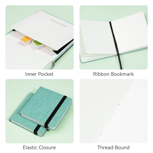 Lightwish Square Watercolor Journal,100% Cotton,300gsm/140lb,Acid-Free,24 Sheets Cold Press Watecolor Paper Sketchbook for Artists Adults Students,4.7 * 4.7 Inches - color: Deep Green