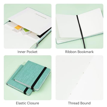 Lightwish Square Watercolor Journal,100% Cotton,300gsm/140lb,Acid-Free,24 Sheets Cold Press Watecolor Paper Sketchbook for Artists Adults Students,4.7 * 4.7 Inches - color: Deep Green