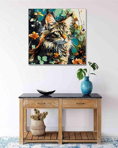 TOCARE Framed Paint by Numbers Kit for Adults Beginners, 12x12inch Cat Paint by Number with Frame,Easy Dragon Li Cat Paint by Numbers Framed Canvas(Without Easel) - color: TC-F-223