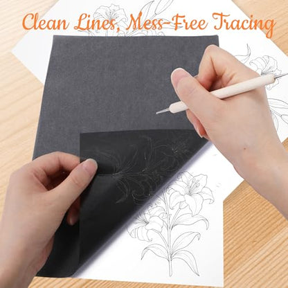 240 Sheets Carbon Paper for Tracing, A4 (8.3 x 11.7 Inch), Black | Graphite Transfer Paper, No-Smudge, 5 Embossing Stylus, For Wood, Fabric, Canvas, DIY Craft