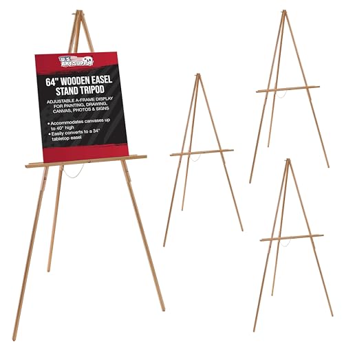 U.S. Art Supply 64" Wooden Easel Stand, Adjustable A-Frame Wood Tripod - color: 4-Easels