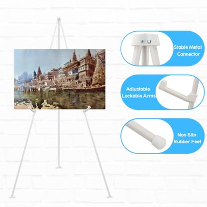 3 Pack White Easel Stand for Wedding Sign, Poster, 63" Portable Metal Painting Easels Stand Adjustable Folding Easel for Art Crafts Show,Arts,Birthday - style: White
