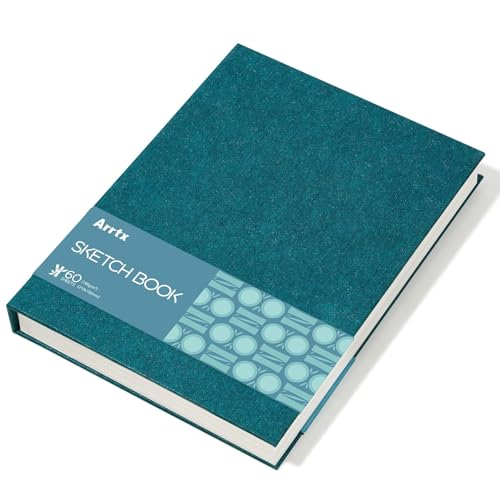 Arrtx Sketchbook, A5 (5.8 x 8.3 Inch) 100% Bamboo Drawing Paper, 180gsm, 60 Sheets, Hard Cover, Lay-Flat Binding,Acid-Free, for Pencil, Pen, Charcoal & Dry Media