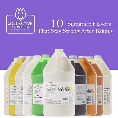 Collective Aromas Co. Butter Emulsion for Baking – Concentrated Butter Flavoring for Cakes, Cookies, Frosting, Fillings & Desserts – Liquid Baking Flavoring, 1 Gallon (128 fl oz), No Alcohol, Kosher, Made in USA - size: Butter - 1 Gallon (128 fl oz)