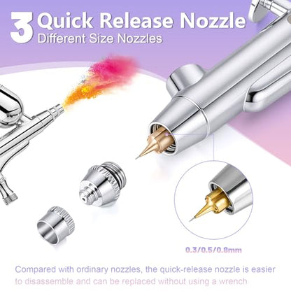 Gyfent Airbrush Kit with Paintbrush & Stencils for Painting | with Quick-Release Nozzle Sets(0.3/0.5/0.8mm) Dual-Action Gravity Feed Air Brush for Art Painting Nail Makeup Cake - size: Basic with Stencils