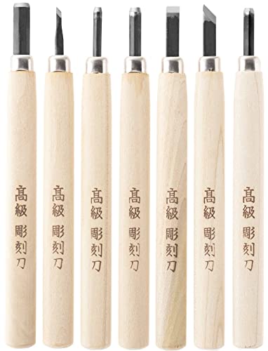 KAKURI Japanese Wood Carving Tools Set for Beginners (7 Pcs) Made in JAPAN, Wood Carving Knife for Woodblock Printing, Woodcut Printmaking, Linoleum Carving, Linocut - size: 7 Pcs
