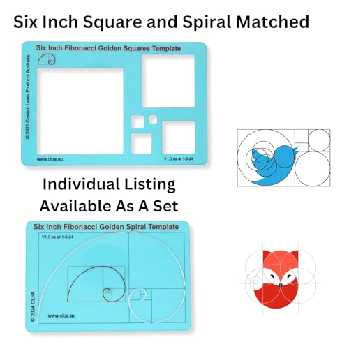 Fibonacci 6" Spiral Drawing Template, Golden Ratio Stencil - style: 6" Spiral