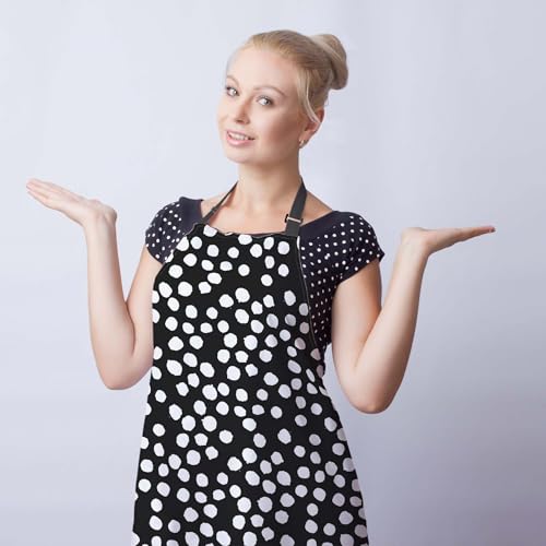 Kitchen Apron for Women Black and White Polka Dot Kitchen Aprons for Men for Cooking Restaurant BBQ Painting Crafting Gardening 27” (W) x 31” (H), Waterproof Aprons - color: Polka Dot