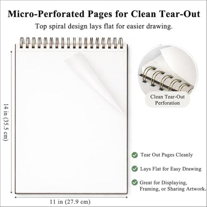 Fuxi Sketch Book 11" x 14", Large Drawing Pad Paper, 100 Sheets_68lb/100gsm - color: Brown, size: 11" x 14" (Pack of 1)