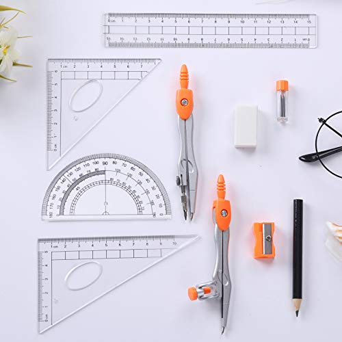 Vobou Math Geometry Sets 10 Pcs, Student Supplies Kit, for School (Orange) - color: Orange