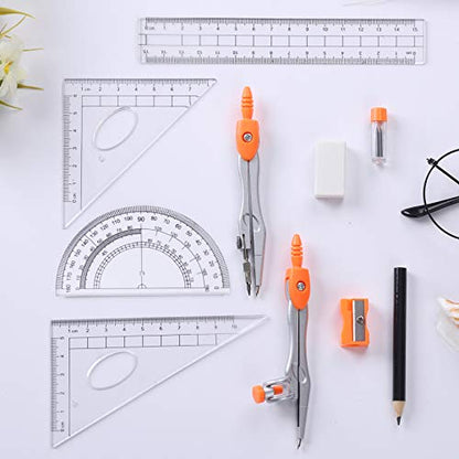 Vobou Math Geometry Sets 10 Pcs, Student Supplies Kit, for School (Orange) - color: Orange