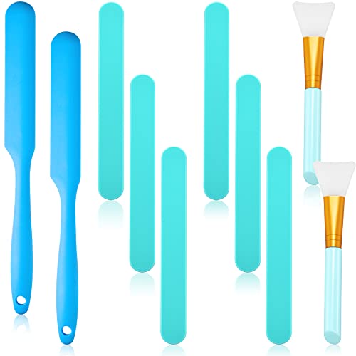 10 Pieces Reusable Stir Sticks Kit Include 2 Pieces Silicone Spatula Scraper 2 Pieces Silicone Facial Epoxy Brush 6 Pieces Plastic Resin Sticks Stirring Makeup Stick for Mixing Resin Epoxy Liquid