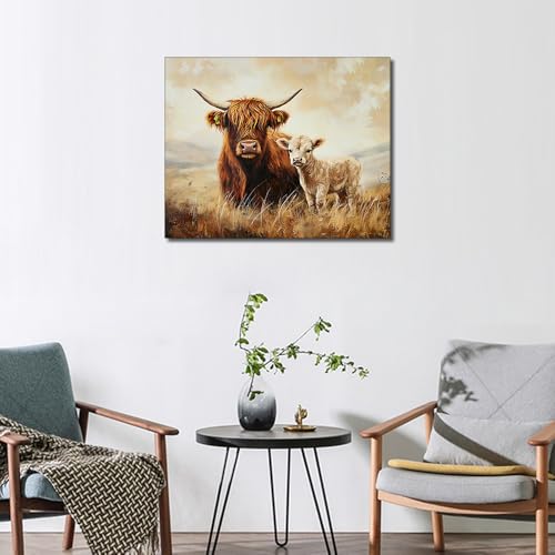 TUMOVO Highland Cow Paint by Number for Adults, Paint by Numbers Kit for Adults Beginner Animals, DIY Oil Painting by Numbers for Gift Home Wall Decor, Acrylic Paint Kits 16"x20"(Framed) - color: Cow- Framed