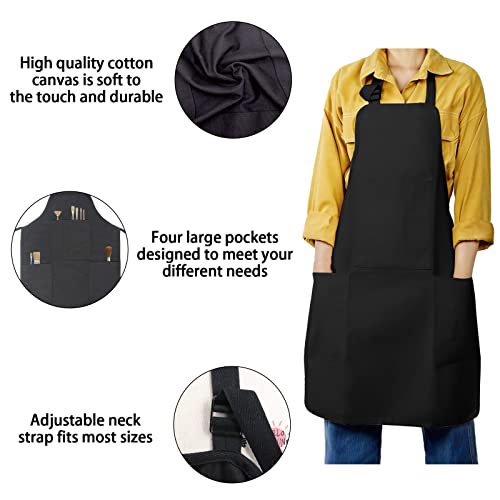 FreeNFond Kids Apron Adjustable Child Apron with 4 Pockets for Baking Painting - color: Black