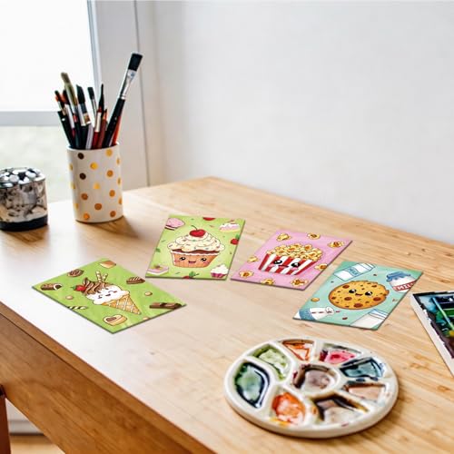 Anseal 12 Packs Pre Drawn Canvas to Paint, 5" X 7" Foods Pre Printed Canvas for Painting, Pre Stretched Canvas Outline Painting Boards for Party Favor - style: Foods