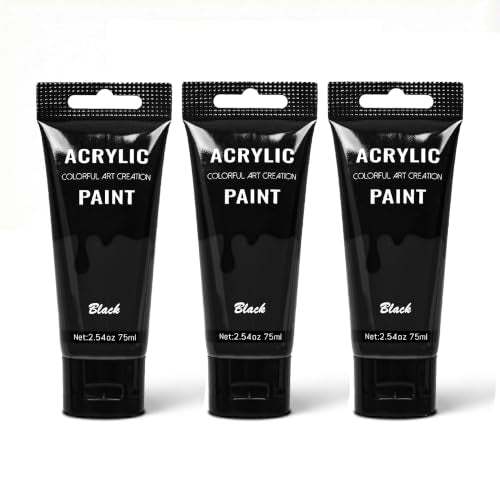 YULL 7.6 oz / 225 ml Matte Black Acrylic Paint Tubes, Thick Opaque Waterproof Black Paint for Wood/Canvas/Metal/Ceramic/Plastic/Wall, Non-Toxic Water-Based Washable Indoor/Outdoor Craft Paints - color: Black (Matte)