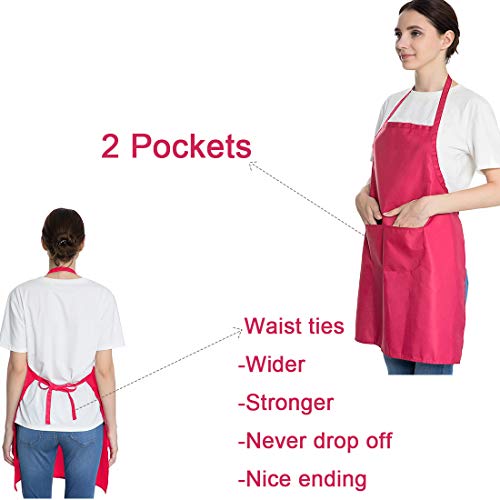 Pink 6PCS Apron for Women Adult Unisex Durable with 2 Front Pockets Washable Chef Cooking Baking Kitchen Restaurant Crafting Painting Aprons - color: Hot Pink