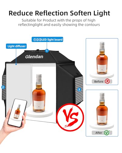 Glendan Portable Light Box Photography 16"x16" | Professional Dimmable Photo Box, High CRI 480 LED Lights, Soft Box, 4 Photo Backdrops for Jewelry and Product Photography - size: 16*16 inch