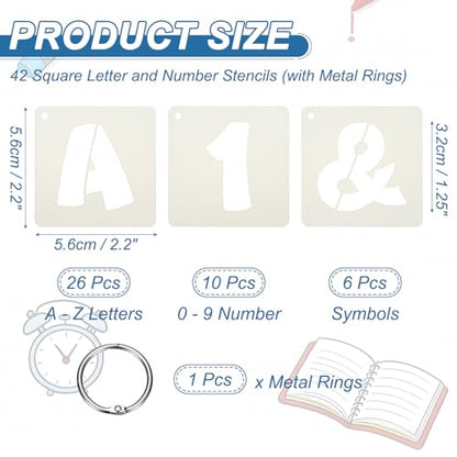 PATIKIL 1.25" Letter Number Stencils, 42Pcs Square Reusable Letter and Number Stencil Templates for Painting on Wall Wood Fabric Signage, Uppercase Letter Style - size: 1.25 Inch