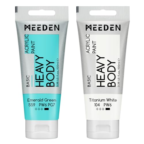 MEEDEN Acrylic Paint Emerald Green: 100ml/3.38oz x 2 with Titanium White - color: Emerald Green, size: 2 Tubes