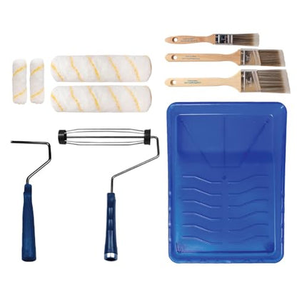 Pro Grade Paint Roller Kit, Paint Brushes, 4" & 9" Roller Covers for Walls | 10-piece set includes 2 frames & tray | Interior & exterior | Ceilings & trim | Smooth to semi-rough surfaces - size: 10 Piece Set