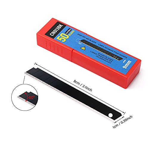 FOSHIO 100PCS 60 Degree Carbon Steel Snap Off Blades 9mm for Box Cutters Utility Knife Universal Art Knife Replacement Black Blades - color: Red - 60 Degree Blades