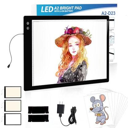 YINGWOND Rechargeable A2 Light Pad, Wireless Battery Powered Artist Tracing Light Box, 3 Colors/6-Level/Stepless Adjusted Brightness Large Light Board for Diamond Painting, Cricut Weeding Vinyl, Art - style: Rechargeable-A2