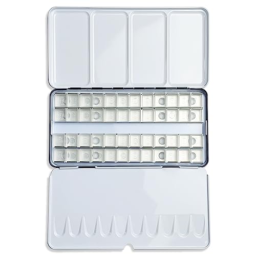Watercolor Palette, 48 Wells and 3 Mixing Areas - Empty Half Pans Watercolor Palette with Lid, Folding Paint Tray - style: Tin with 48 Transparent Half Pans