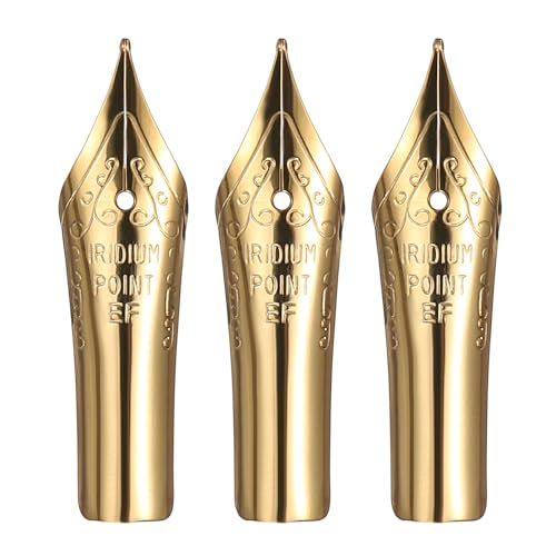 PATIKIL 0.38 mm Line Width Fountain Pen Nib Replacement, 3 Pack 304 Stainless Steel Special Spare Ink Dip Calligraphy Pen Nib for Drawing Writing Signing, Gold(EF Tip) - color: Gold
