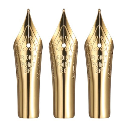 PATIKIL 0.38 mm Line Width Fountain Pen Nib Replacement, 3 Pack 304 Stainless Steel Special Spare Ink Dip Calligraphy Pen Nib for Drawing Writing Signing, Gold(EF Tip) - color: Gold