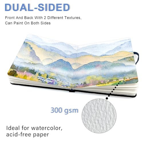 5x5 Watercolor Sketchbook,Mixed Media Pad,Travel Portable Drawing Journal | 140LB/300gsm 20Sheets/40Pages Watercolor Paper,Cold Press,Cloth Fabric Hardcover,Sewing Binding,Lay-Flat.Pink Feather - color: 300gsm-Pink Feather
